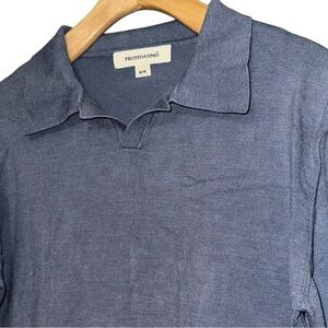 Pronto Uomo Men’s Sz M Blue Gray Slate Silk Blend Knit Short Sleeve Polo Sweater